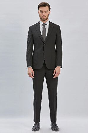Siyah Çizgili Mono Yaka Astarlı Likralı 6 Drop Slim Fit Dar Kesim Casual Takım Elbise 1001240171
