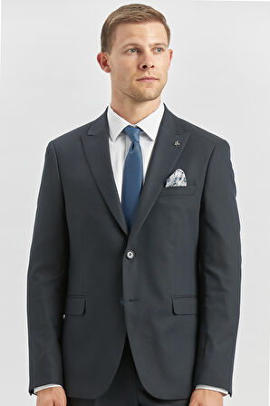 Koyu Lacivert Desenli Armürlü Kırlangıç Yaka Likralı 6 Drop Slim Fit Takım Elbise 1001240172