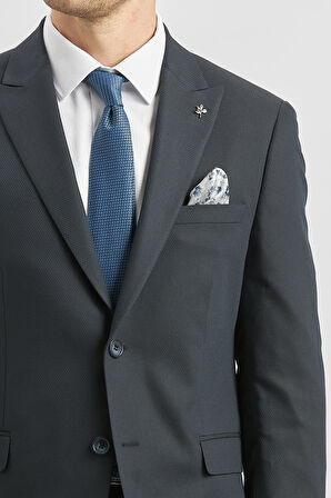 Koyu Lacivert Desenli Armürlü Kırlangıç Yaka Likralı 6 Drop Slim Fit Takım Elbise 1001240172