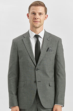 Siyah Desenli Mono Yaka Astarlı 6 Drop Slim Fit Dar Kesim Takım Elbise 1001240174