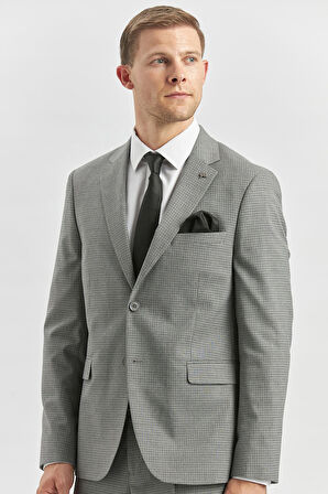 Gri Desenli Mono Yaka Astarlı 6 Drop Slim Fit Dar Kesim Takım Elbise 1001240174