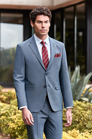 Koyu Lacivert Desenli Mono Yaka Astarlı 6 Drop Slim Fit Dar Kesim Takım Elbise 1001240174