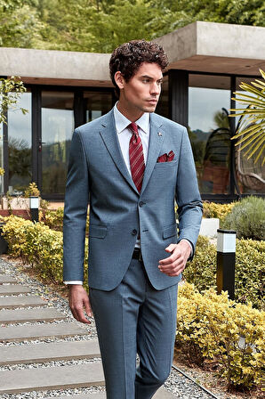Koyu Lacivert Desenli Mono Yaka Astarlı 6 Drop Slim Fit Dar Kesim Takım Elbise 1001240174