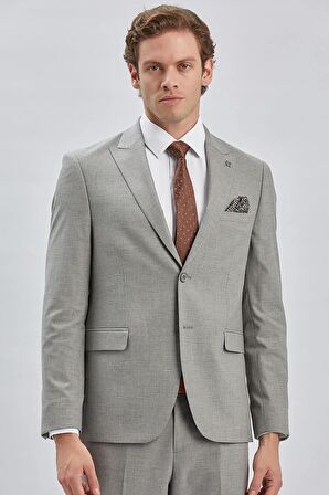Gri Çizgili Kırlangıç Yaka Astarlı 6 Drop Slim Fit Dar Kesim Takım Elbise 1001240175
