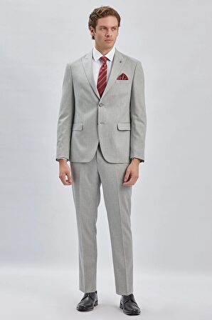 Gri Armürlü Kırlangıç Yaka Astarlı 6 Drop Slim Fit Dar Kesim Takım Elbise 1001240176