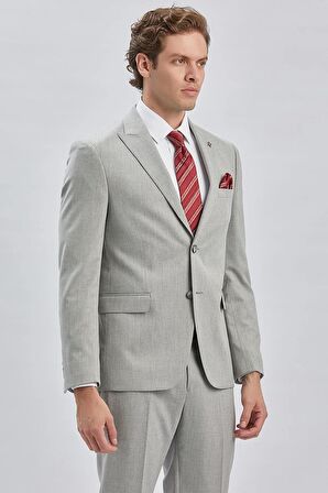 Gri Armürlü Kırlangıç Yaka Astarlı 6 Drop Slim Fit Dar Kesim Takım Elbise 1001240176
