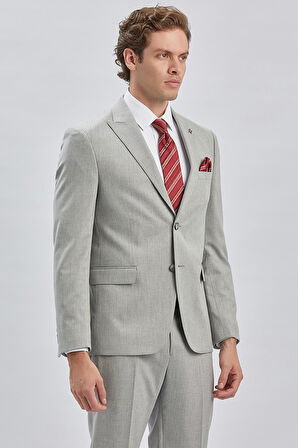 Gri Armürlü Kırlangıç Yaka Astarlı 6 Drop Slim Fit Dar Kesim Takım Elbise 1001240176