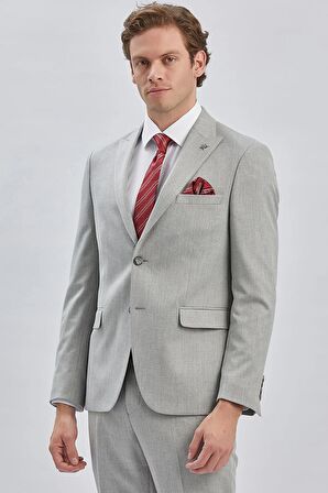 Gri Armürlü Kırlangıç Yaka Astarlı 6 Drop Slim Fit Dar Kesim Takım Elbise 1001240176