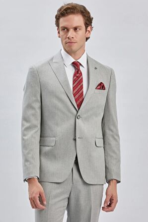 Gri Armürlü Kırlangıç Yaka Astarlı 6 Drop Slim Fit Dar Kesim Takım Elbise 1001240176