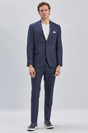 Koyu Lacivert Armürlü Kırlangıç Yaka Astarlı 6 Drop Slim Fit Dar Kesim Takım Elbise 1001240176