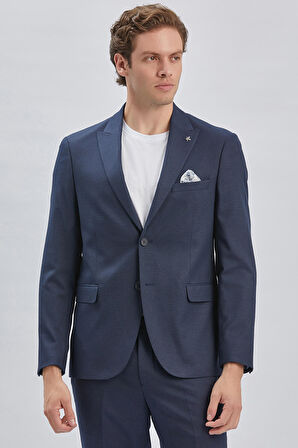 Koyu Lacivert Armürlü Kırlangıç Yaka Astarlı 6 Drop Slim Fit Dar Kesim Takım Elbise 1001240176