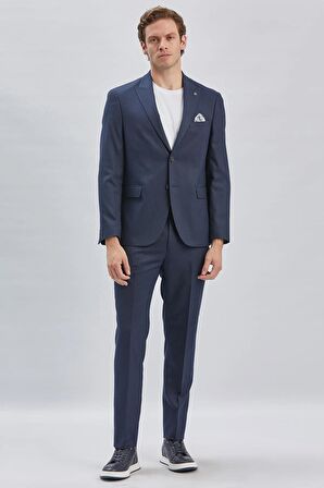 Koyu Lacivert Armürlü Kırlangıç Yaka Astarlı 6 Drop Slim Fit Dar Kesim Takım Elbise 1001240176