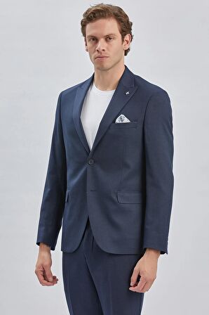 Koyu Lacivert Armürlü Kırlangıç Yaka Astarlı 6 Drop Slim Fit Dar Kesim Takım Elbise 1001240176
