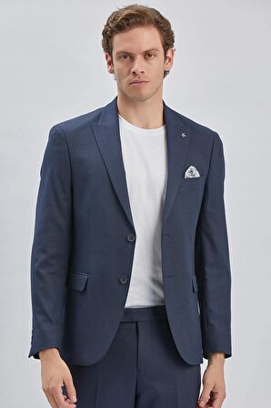 Koyu Lacivert Armürlü Kırlangıç Yaka Astarlı 6 Drop Slim Fit Dar Kesim Takım Elbise 1001240176