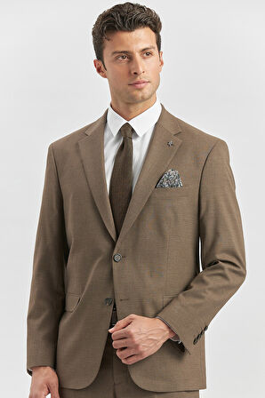 Koyu Kahverengi Kendinden Mono Yaka 2 Düğme 4 Drop Comfort Fit Classic Takım Elbise 1001240182