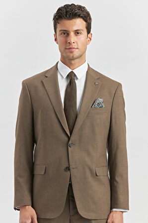 Koyu Kahverengi Kendinden Mono Yaka 2 Düğme 4 Drop Comfort Fit Classic Takım Elbise 1001240182