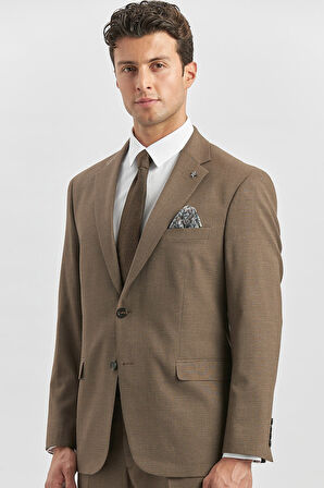Koyu Kahverengi Kendinden Mono Yaka 2 Düğme 4 Drop Comfort Fit Classic Takım Elbise 1001240182