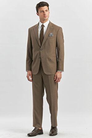 Koyu Kahverengi Kendinden Mono Yaka 2 Düğme 4 Drop Comfort Fit Classic Takım Elbise 1001240182