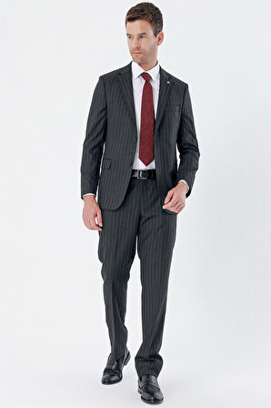 Lacivert Mono Yaka Çift Yırtmaç Yelekli 6 Drop Slim Fit Dar Kesim Basic Takım Elbise 1001240186