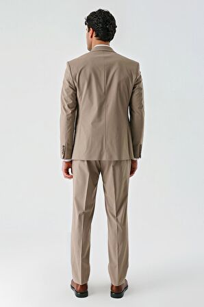 Koyu Camel Gabardin Kırlangıç Yaka Yelekli Likralı 6 Drop Slim Fit Klasik Takım Elbise 1001240188