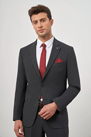 Siyah Kendinden Desenli Bez Ayağı Mono Yaka Tam Astar Tek Yırtmaç 2 Düğme 6 Drop Comfort Fit Classic Takım Elbise 1001240189