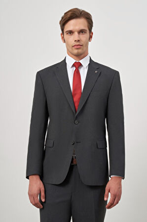 Siyah Kendinden Desenli Bez Ayağı Mono Yaka Tam Astar Tek Yırtmaç 2 Düğme 4 Drop Comfort Fit Classic Takım Elbise 1001240190