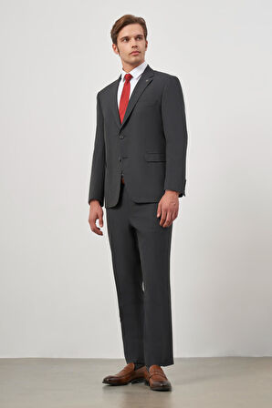 Siyah Kendinden Desenli Bez Ayağı Mono Yaka Tam Astar Tek Yırtmaç 2 Düğme 4 Drop Comfort Fit Classic Takım Elbise 1001240190