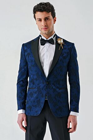 Koyu Lacivert Çıkarılabilir Kırlangıç Yaka Likralı 6 Drop Slim Fit Smokin Damatlık 1001240204