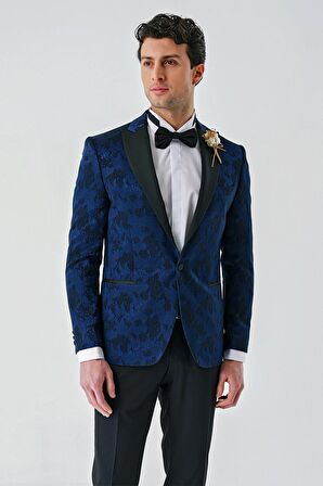 Koyu Lacivert Çıkarılabilir Kırlangıç Yaka Likralı 6 Drop Slim Fit Smokin Damatlık 1001240204