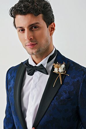Koyu Lacivert Çıkarılabilir Kırlangıç Yaka Likralı 6 Drop Slim Fit Smokin Damatlık 1001240204