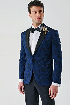 Koyu Lacivert Çıkarılabilir Kırlangıç Yaka Likralı 6 Drop Slim Fit Smokin Damatlık 1001240204