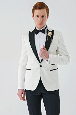 Açık Krem Çıkarılabilir Kırlangıç Yaka Likralı 6 Drop Slim Fit Smokin Damatlık 1001240204