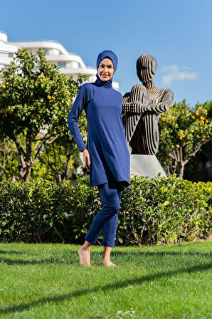 MİRATES LACİVERT BALIKÇI YAKA  MİCRO (ESNEK VE ÇABUK KURUYAN) KUMAŞ TESETTÜR MAYO