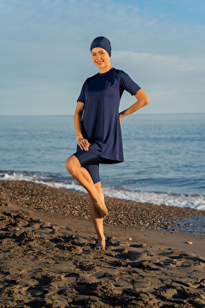 MİRATES LACİVERT YARIM KOL MİCRO (ESNEK VE ÇABUK KURUYAN) KUMAŞ YARI TESETTÜR MAYO