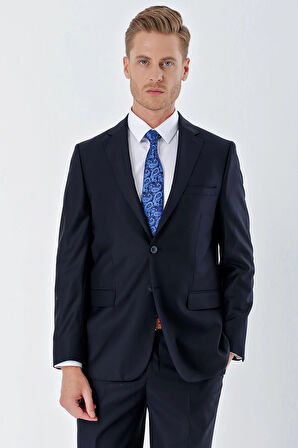 Lacivert Gabardin Mono Yaka 6 Drop Comfort Fit Rahat Kesim Basic Takım Elbise 1001245010