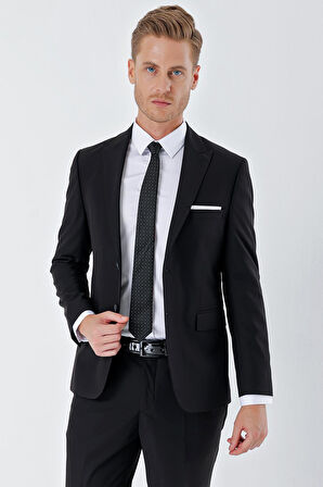 Siyah Gabardin Kırlangıç Yaka 6 Drop Slim Fit Dar Kesim Basic Takım Elbise 1001245011