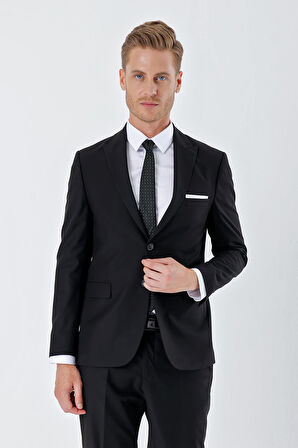 Siyah Gabardin Kırlangıç Yaka 6 Drop Slim Fit Dar Kesim Basic Takım Elbise 1001245011