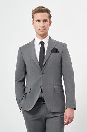 Füme Çizgili Mono Yaka Astarlı 6 Drop Slim Fit Dar Kesim Takım Elbise 1001245102