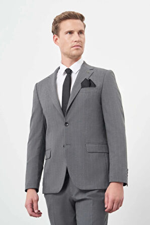 Füme Çizgili Mono Yaka Astarlı 6 Drop Slim Fit Dar Kesim Takım Elbise 1001245102