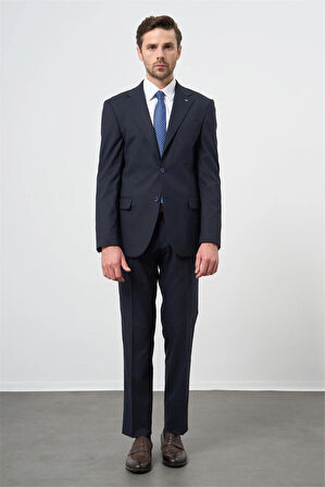Lacivert Çizgili Mono Yaka Astarlı 6 Drop Slim Fit Dar Kesim Takım Elbise 1001245102