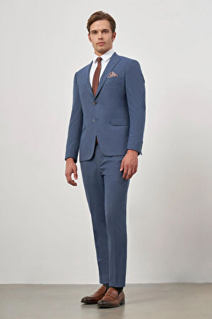 Lacivert Çizgili Mono Yaka Astarlı 6 Drop Slim Fit Dar Kesim Takım Elbise 1001245106
