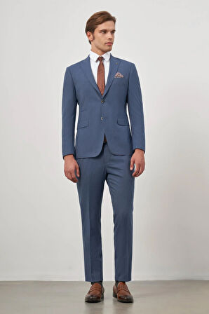 Lacivert Çizgili Mono Yaka Astarlı 6 Drop Slim Fit Dar Kesim Takım Elbise 1001245106