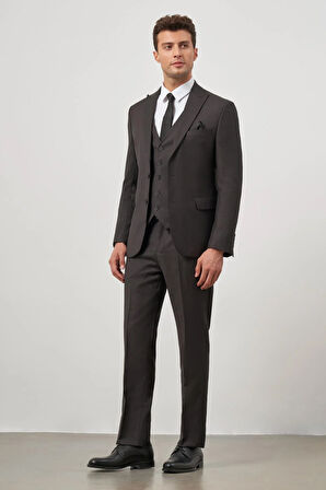 Siyah Kendinden Desenli Armürlü Kılıç Yaka Tam Astar Çift Yırtmaç 2 Düğme Yelekli 6 Drop Slim Fit Classic Takım Elbise 1001245156