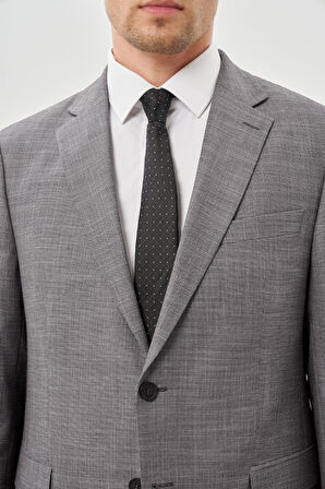 Gri Kendinden Desenli Bez Ayağı Mono Yaka Tam Astar Çift Yırtmaç 2 Düğme 4 Drop Comfort Fit Classic Takım Elbise 1001245161