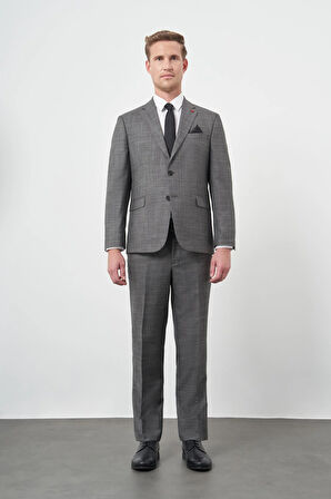Füme Düz Flannel Mono Yaka Tam Astar Çift Yırtmaç 2 Düğme 4 Drop Comfort Fit Classic Takım Elbise 1001245163