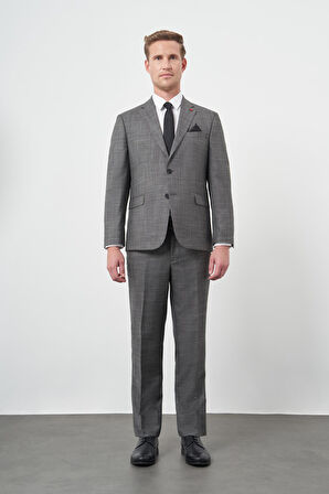 Füme Düz Flannel Mono Yaka Tam Astar Çift Yırtmaç 2 Düğme 4 Drop Comfort Fit Classic Takım Elbise 1001245163