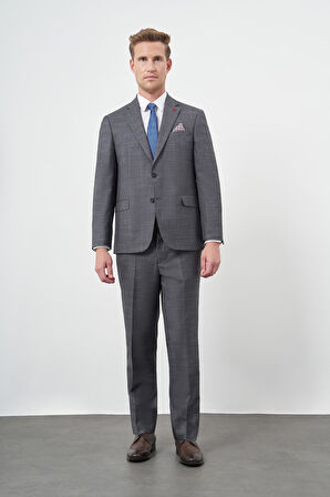 Koyu Antrasit Düz Flannel Mono Yaka Tam Astar Çift Yırtmaç 2 Düğme 4 Drop Comfort Fit Classic Takım Elbise 1001245163