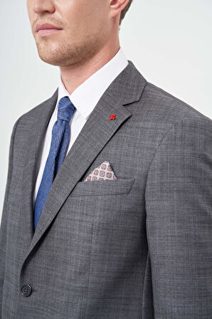 Koyu Antrasit Düz Flannel Mono Yaka Tam Astar Çift Yırtmaç 2 Düğme 4 Drop Comfort Fit Classic Takım Elbise 1001245163