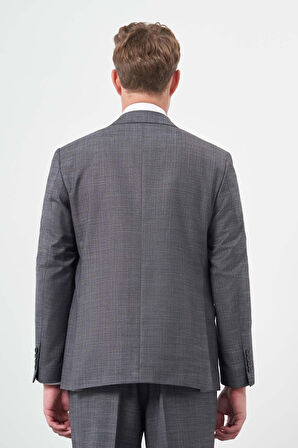 Koyu Antrasit Düz Flannel Mono Yaka Tam Astar Tek Yırtmaç 2 Düğme 4 Drop Comfort Fit Classic Takım Elbise 1001245164