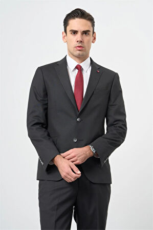 Siyah Düz Bez Ayağı Mono Yaka Tam Astar Çift Yırtmaç 2 Düğme 6 Drop Comfort Fit Classic Takım Elbise 1001245167